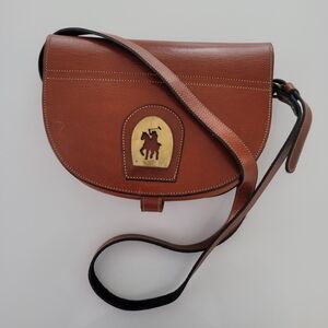 Brown Leather Saddle Crossbody with Polo Rider Medallion